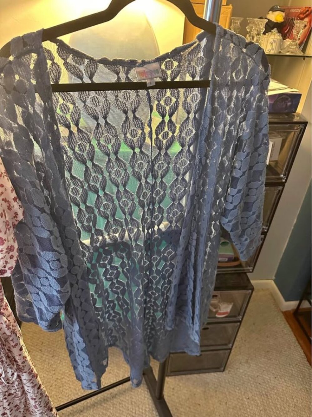 LuLaRoe Blue Lace Open Front Cardigan Kimono Size L